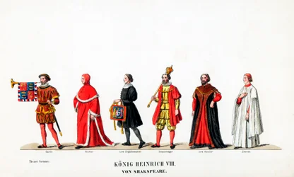 Theaterkostuumontwerpen voor Shakespeares toneelstuk, Henry VIII, 19e eeuw
