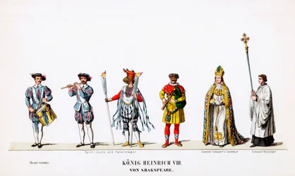 Theaterkostuumontwerpen voor Shakespeares toneelstuk, Henry VIII, 19e eeuw