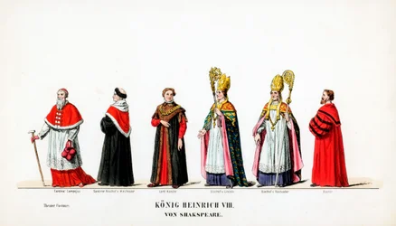 Theaterkostuumontwerpen voor Shakespeares toneelstuk, Henry VIII, 19e eeuw