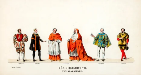 Theaterkostuumontwerpen voor Shakespeares toneelstuk, Henry VIII, 19e eeuw