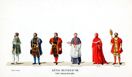 Theaterkostuumontwerpen voor Shakespeares toneelstuk, Henry VIII, 19e eeuw