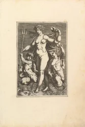 Thetis staand met twee tritons