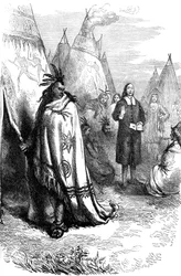 Thomas Mayhew en de Narragansett sachem, 17e eeuw ca. 1880