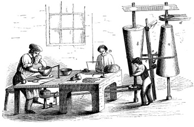 Een aardewerken vat gooien, ca. 1860