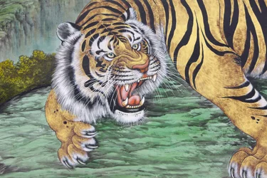 Tijger schilderij in de Bongeunsa tempel, Seoul, Zuid-Korea