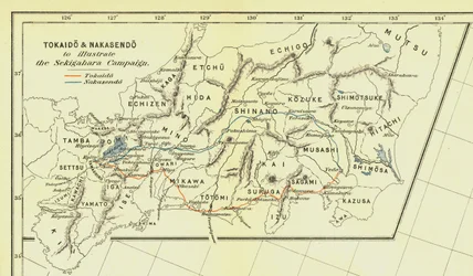 Tokaido & Nakasendo ter illustratie van de Sekigahara-campagne, 1903