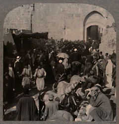 Verkeer bij St. Stephens Gate, Jeruzalem, ca. 1900