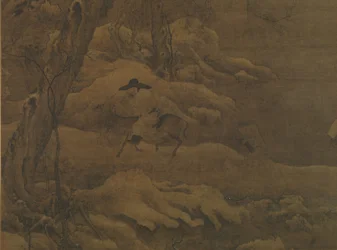Reizigers in een winterbos