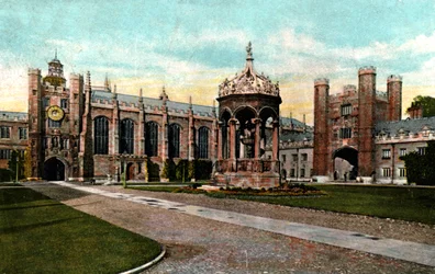 Fontein van Trinity College, Cambridge, Cambridgeshire, eind 19e eeuw