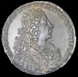 Tsaar Peter II van Rusland. Zilveren roebel van 1728
