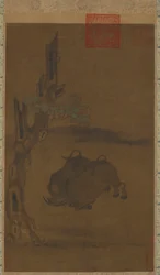 Twee vechtende waterbuffels, 13e-14e eeuw