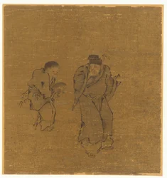 Twee mannelijke figuren met een pad
