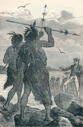 Twee Inheemsen Discussieren over de Landing van Kapitein Cook, 1904