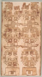 Twee Textiel Fragmenten met Getande Hoofden, 500-200 v.Chr.