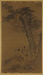 Twee figuren op een heuvel onder bomen, Ming- of Qing-dynastie, 17e eeuw