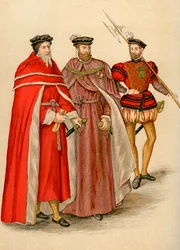 Twee edelen in hun gewaden en een hellebaardier, 16e eeuw, 1893