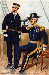 U: Kapitein schepen en fregat. Gravure in "Militair Alfabet"