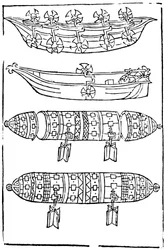 Verschillende vormen van peddelboten voor gebruik in oorlog, 1483