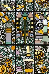 Varosligeti Calvinistische Kerk door Aladar Arkay. Detail. Boedapest, Hongarije