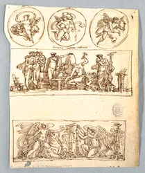 Venus bij de Smidse van Vulcanus, Winter, Overwinningen en Drie Rondellen, Putti als Elementen