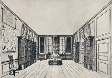 Uitzicht naar de Theems in Samuel Pepys Bibliotheek, York Gebouwen, 1928