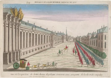 Zicht en perspectief van de ingang van de Koning van Polen in Warschau met zijn paleis, 1735