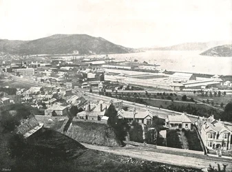 Uitzicht vanaf Maitland Street, Dunedin, Nieuw-Zeeland, 1895