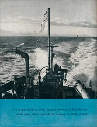 Uitzicht vanaf de achtersteven van een Brits oorlogsschip, ca. 1940-1943