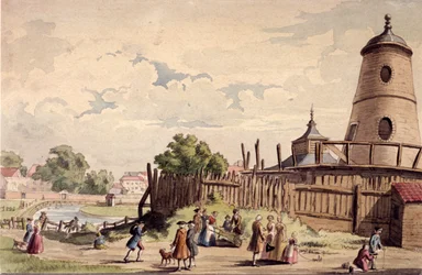 Uitzicht op New River Head, Finsbury, Londen, ca. 1750