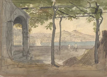 Uitzicht op de Baai van Napels met de Vesuvius, begin 19e eeuw