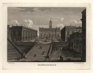 Uitzicht op de Capitolijnse heuvel, Rome, met het Palazzo Senatorio