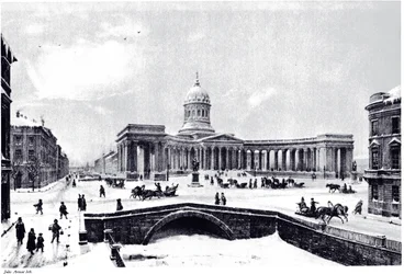 Uitzicht op de Kazankathedraal in Sint-Petersburg