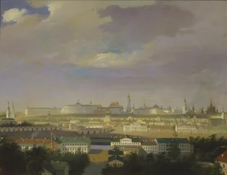 Uitzicht op het Kremlin van Moskou vanaf het Bolotnaya Moerasplein, midden 19e eeuw