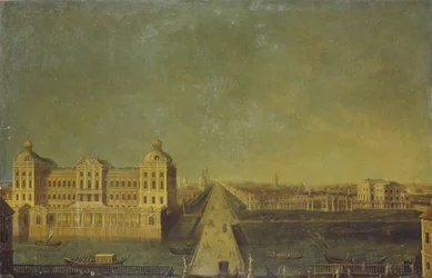 Uitzicht op de Nevsky Prospekt vanaf het Anichkov Paleis met het Shuvalovs Huis, tweede helft van de 18e eeuw