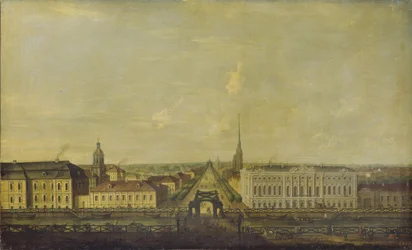 Zicht op de Nevsky Prospekt vanaf de Politiebrug met het Stroganov Paleis, tweede helft van de 18e eeuw