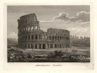 Uitzicht op de ruïnes van het Flavische Amfitheater, Anfiteatro Flavio, Rome