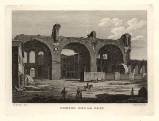 Uitzicht op de ruïnes van de Tempel van de Vrede of het Forum van Vespasianus, Tempio della Pace, Rome