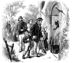 Dorpelingen gaan op zondag naar de kerk, Londen, 1872