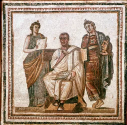Virgil en de Muzen, Romeins mozaïek uit Sousse, Tunesië, 3e eeuw na Christus