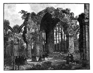 Bezoek van koningin Victoria aan Melrose Abbey, Schotland, eind 19e eeuw