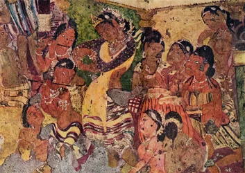Muurschildering uit de Grotten van Ajanta, ca. 480