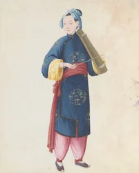 Aquarel van muzikant die qin speelt