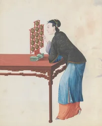 Aquarel van muzikant die yunluo speelt