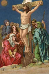Kruisweg - via crucis - Staties van de Kruisweg: kruisiging, twaalfde statie, Jezus sterft aan het kruis Chromolithografie Privécollectie
