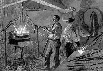 Lassen van een fietsframe, Frankrijk, 1896