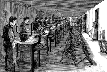 Lassen van fietsframes in een Amerikaanse fabriek, 1900