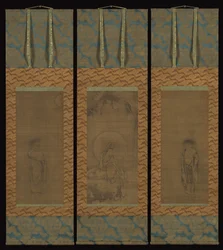 Witgeklede Guanyin met Hanshan en Shide