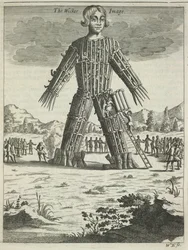 Wicker man uit Britannia Antiqua Illustrata door Aylett Sammes, 1676