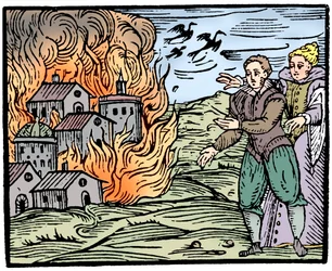 Heksen die een huis vernietigen door brand - Zwaben, 1533