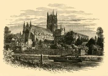 Kathedraal van Worcester, vanaf de rivier, 1898